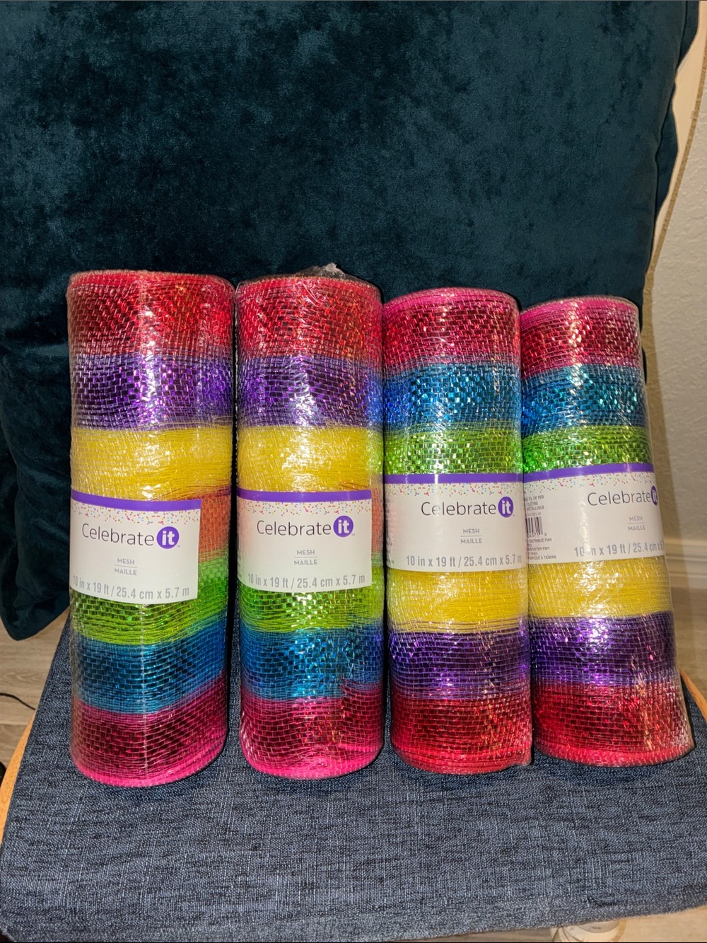 Celebrate It Rainbow Mesh Roll - Red Pink Purple Blue Green Yellow lot of 4